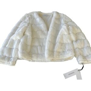 Calvin Klein Womens Faux Fur Jacket White Cropped Bolero Shrug New With Tags